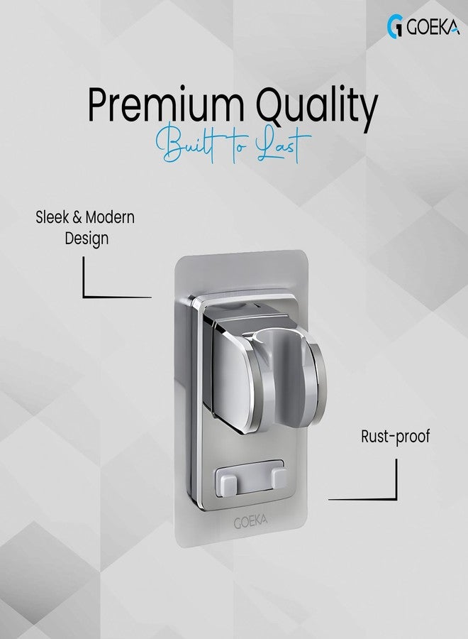 GOEKA Self Adhesive Hand Shower Holder for Bathroom Wall | Durable ABS Body | Adjustable & Waterproof Wall Mount Shower Head Hook | No Drill Mop/Broom Holder for Kitchen & Bathroom (Silver) - Image 2
